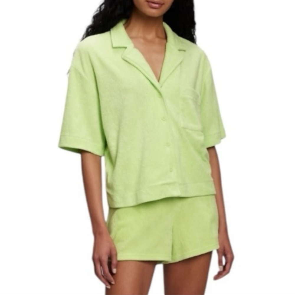 GAP Terrycloth Lime Green Button Down Shirt
